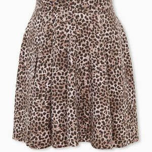 Torrid Brown/Pink Leopard Twill Pleated Skater Skirt Size 6X
